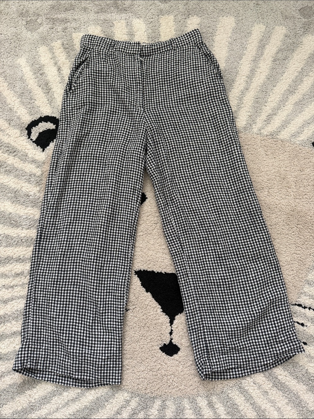 Abercrombie & Fitch Gingham Wide Leg Cropped Pants Black White 0S 25